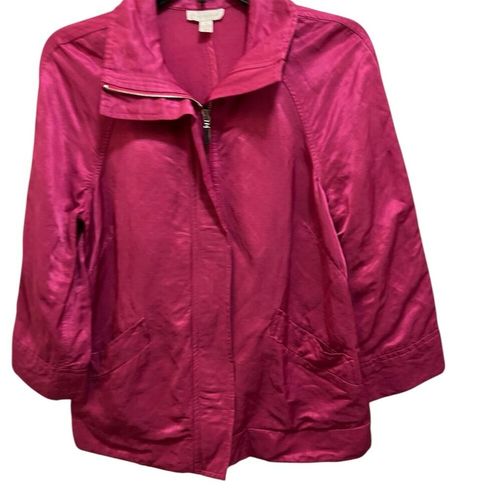 Charter Club Women's Pink 3/4 Sleeve Zip Up Jacket Size S